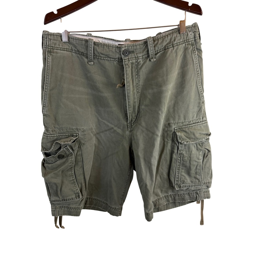 Abercrombie & Fitch Cargo Shorts Mens 33 Green Cotton Distressed